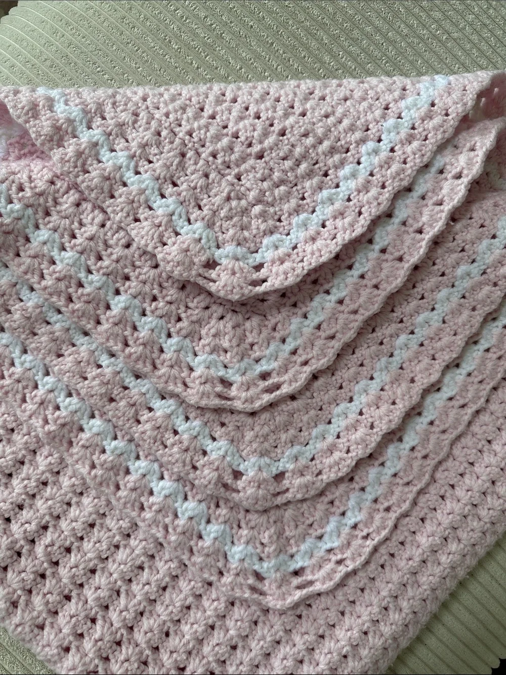 Baby Girl’s Handmade Crocheted Heavy Blanket in Baby Pink 42x42 in
